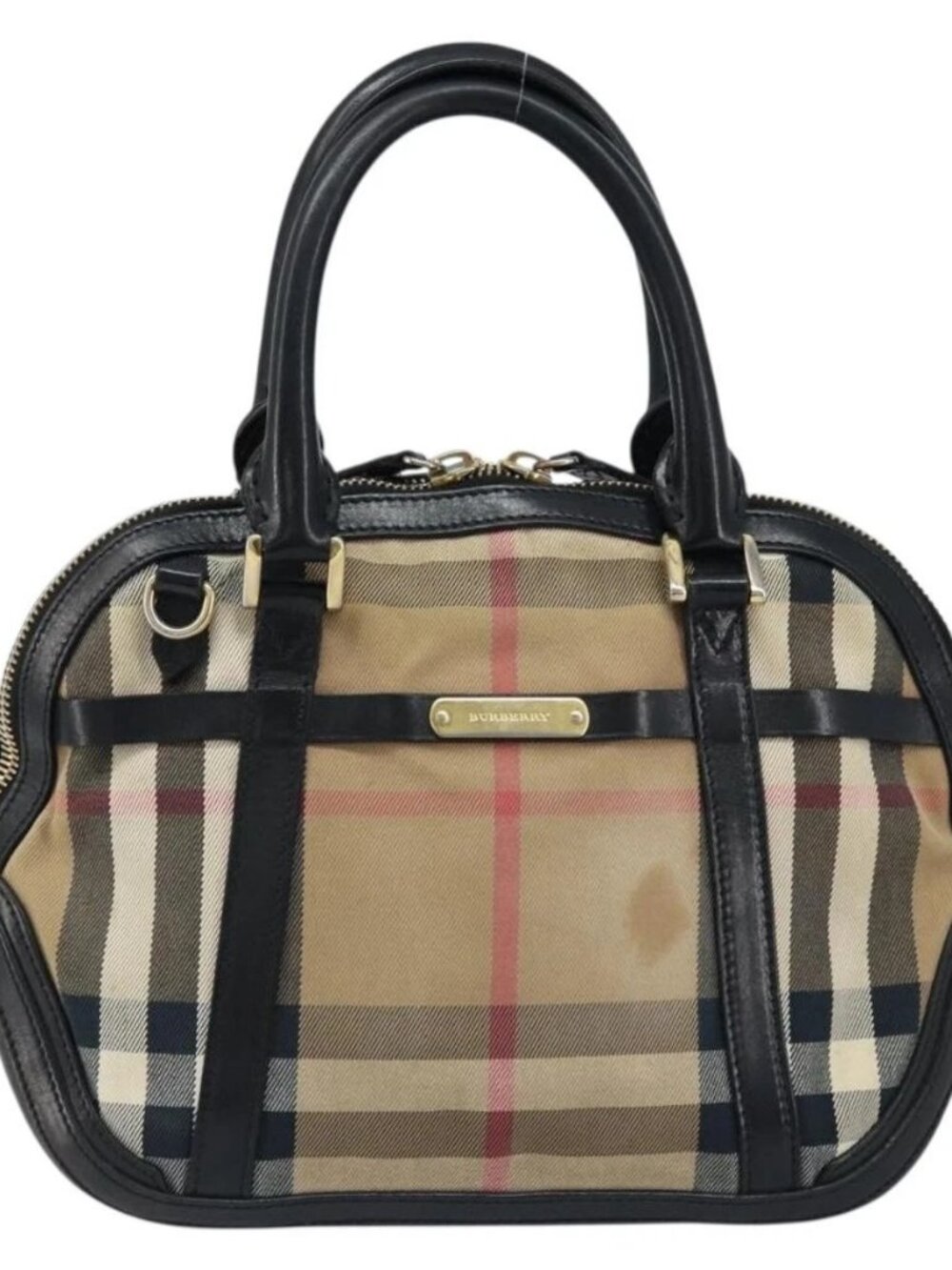 BURBERRY Nova Check Hand Bag Canvas Beige Gold Auth 172387 - Picture 9 of 16